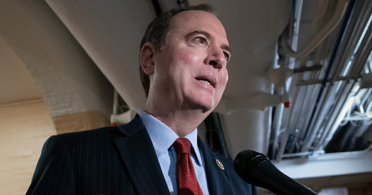 Rep. Adam Schiff responds to reporters on Capitol Hill in Washington, D.C., on April 2, 2019.