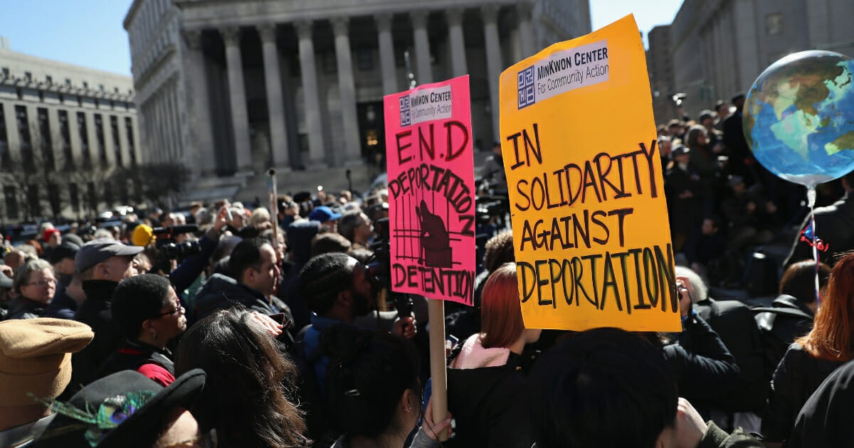 Protesters take part in a Solidarity Rally Against Deportation at Foley Square near the Immigration and Customs Enforcement, office on March 9, 2017, in New York City.
