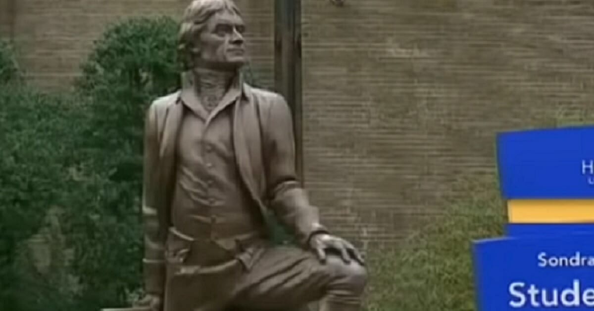 A statue of Thomas Jefferson on the campus of Hoftstra University in New York is the subject of an effort by liberal students to have it removed.