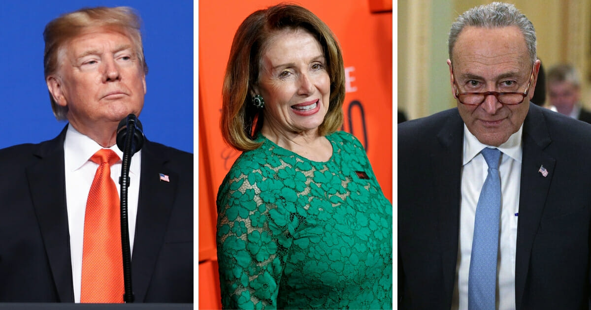 President Donald Trump, left; House Speaker Nancy Pelosi, center; and Senate Minority Leader Chuck Schumer, right.