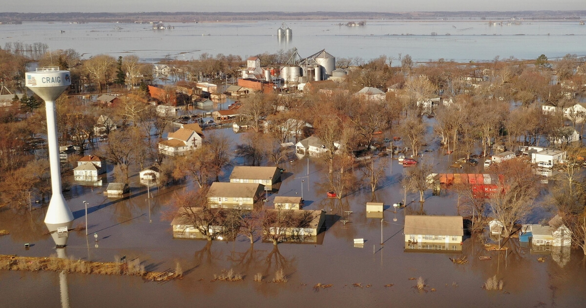 Floodwater surrounds the town on March 22, 2019, in Craig, Missouri.