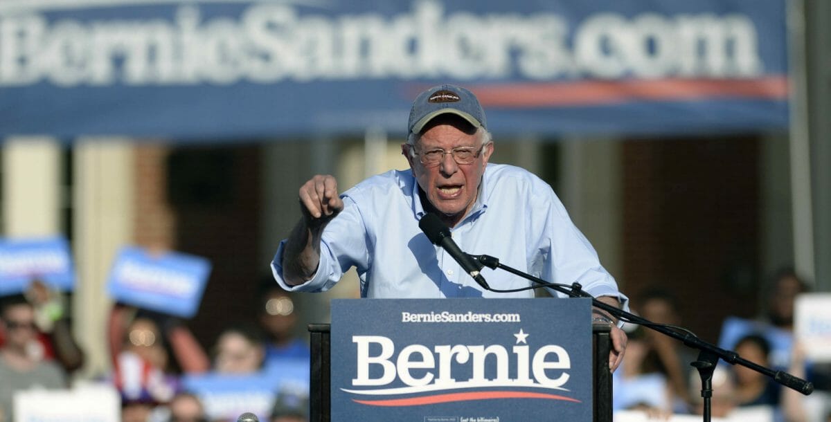 Sen. Bernie Sanders, I-Vt., speaks to the crowd during a rally at Central Piedmont Community College on the lawn of Overcash Center in Charlotte, North Carolina, on Friday, May 17, 2019.