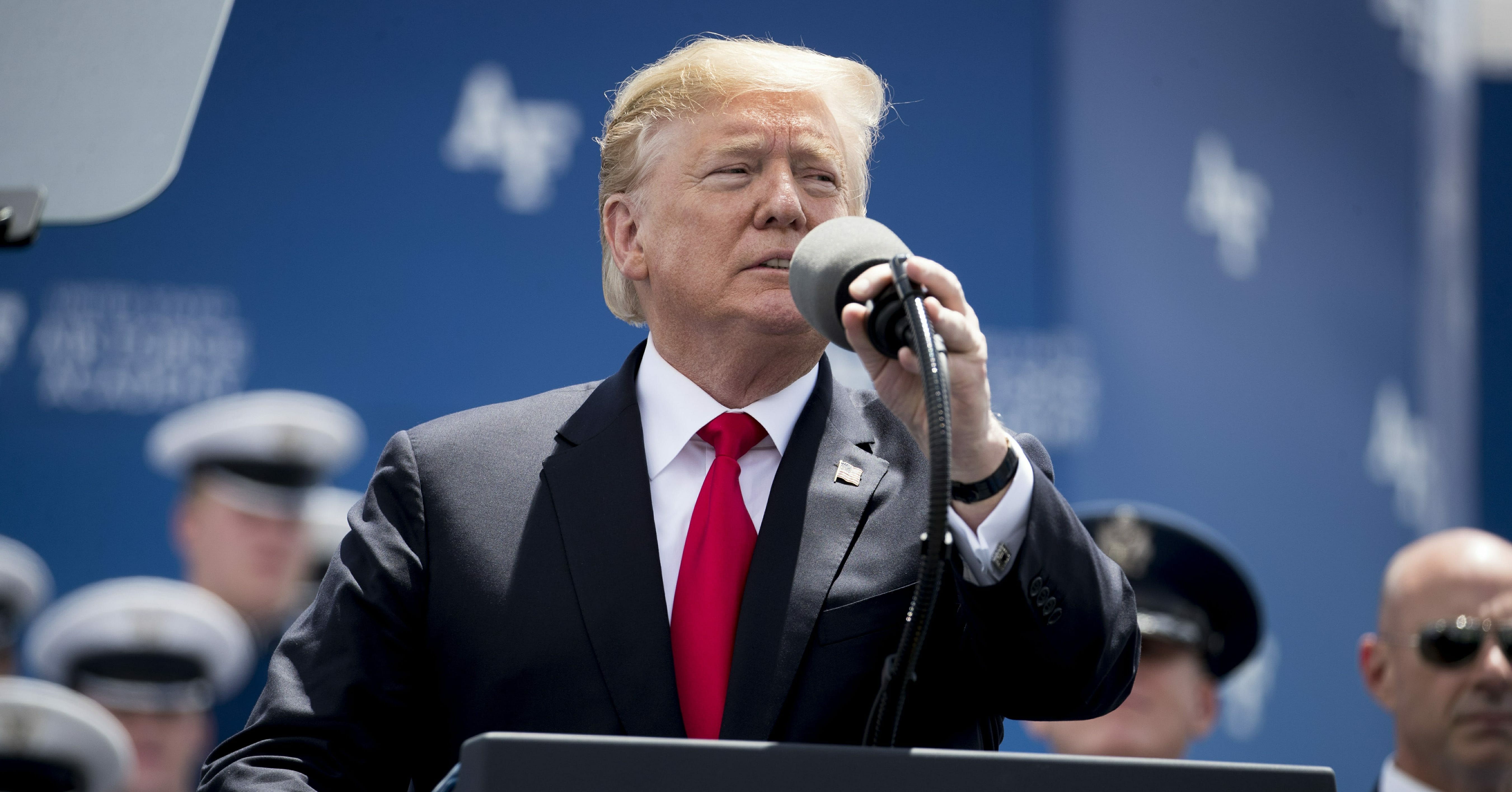 President Donald Trump speaks during the 2019 United States Air Force Academy Graduation ceremony at Falcon Stadium on Thursday, May 30, 2019, at the United States Air Force Academy in Colorado Springs, Colo.