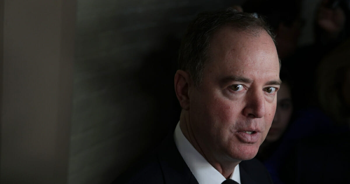 Committee Chairman of U.S. House Intelligence Committee Rep. Adam Schiff speaks to members of the media as he arrives at a House Democrats meeting at the Capitol on May 22, 2019 in Washington, D.C. (Alex Wong / Getty Images)