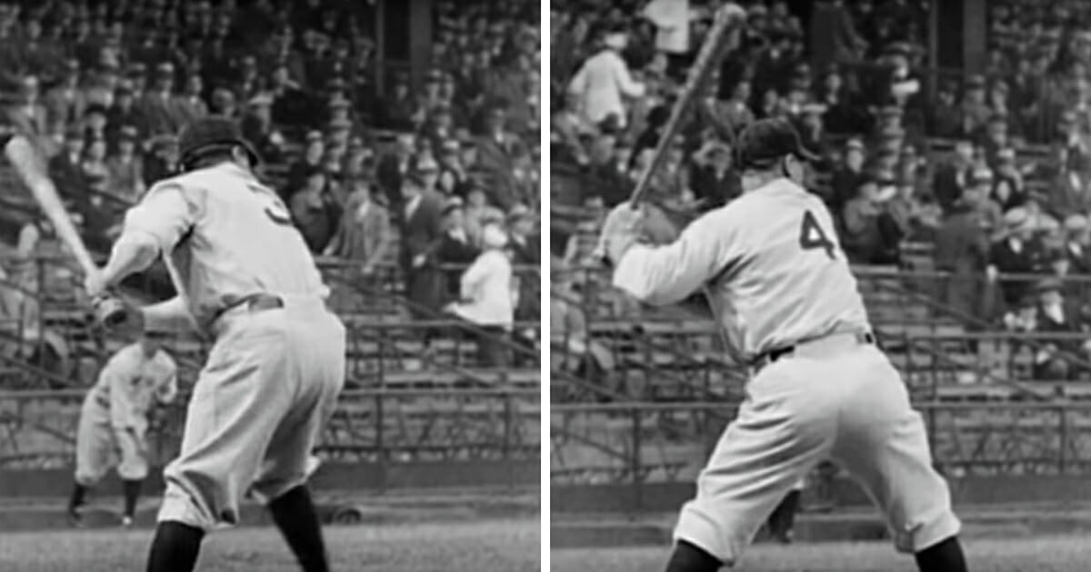 Baseball legends Babe Ruth, left, and Lou Gehrig, right, take batting practice April 11, 1931.