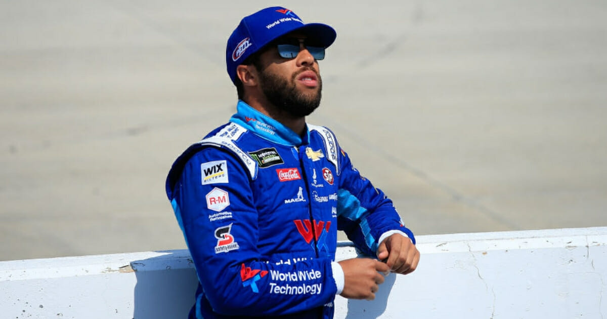 Bubba Wallace observes during qualifying for the Monster Energy NASCAR Cup Series Gander RV 400 at Dover International Speedway on May 3, 2019, in Dover, Del.