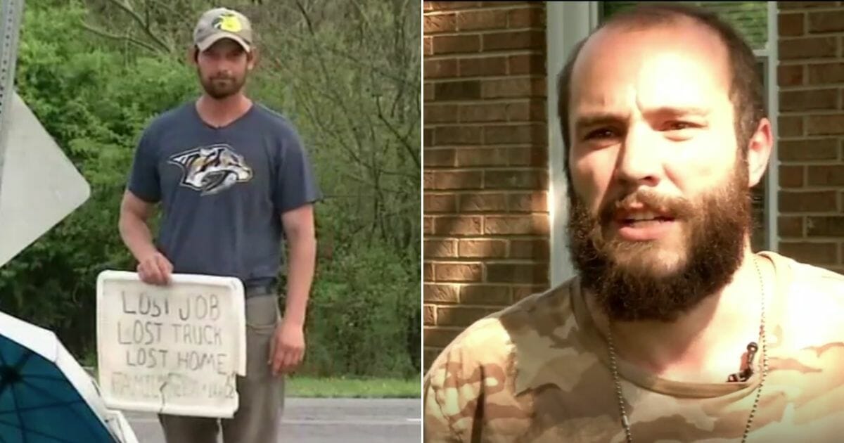 Chad Fox, posing as a panhandler in Tennessee; neighbor Tyler Blair