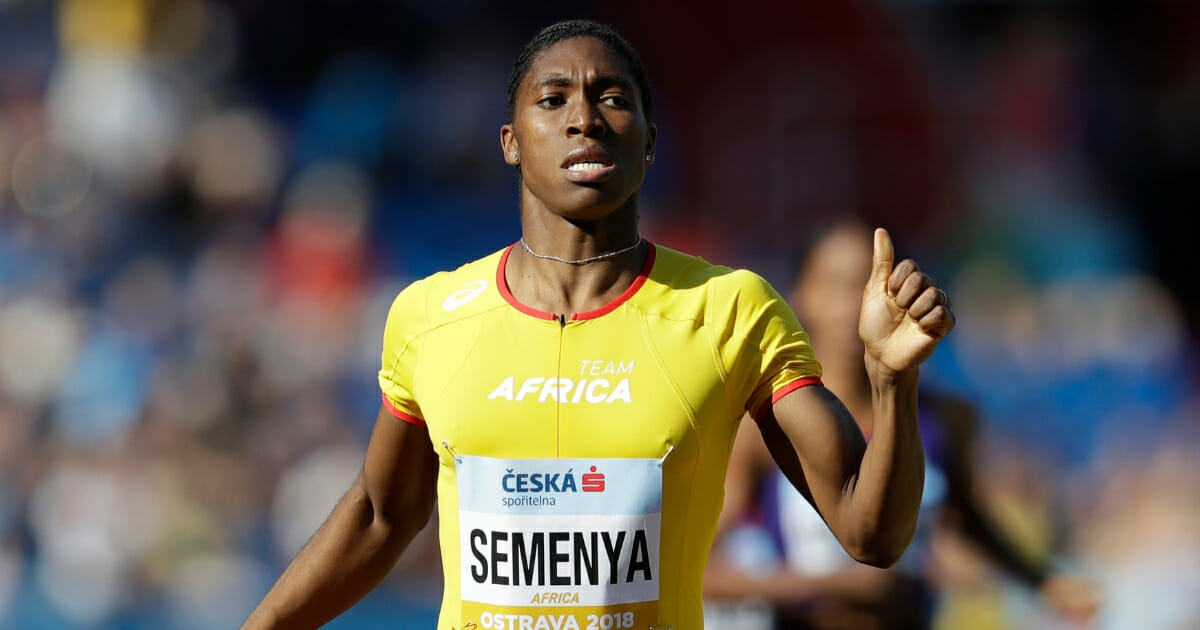 Caster Semenya of South Africa crosses the finish line.