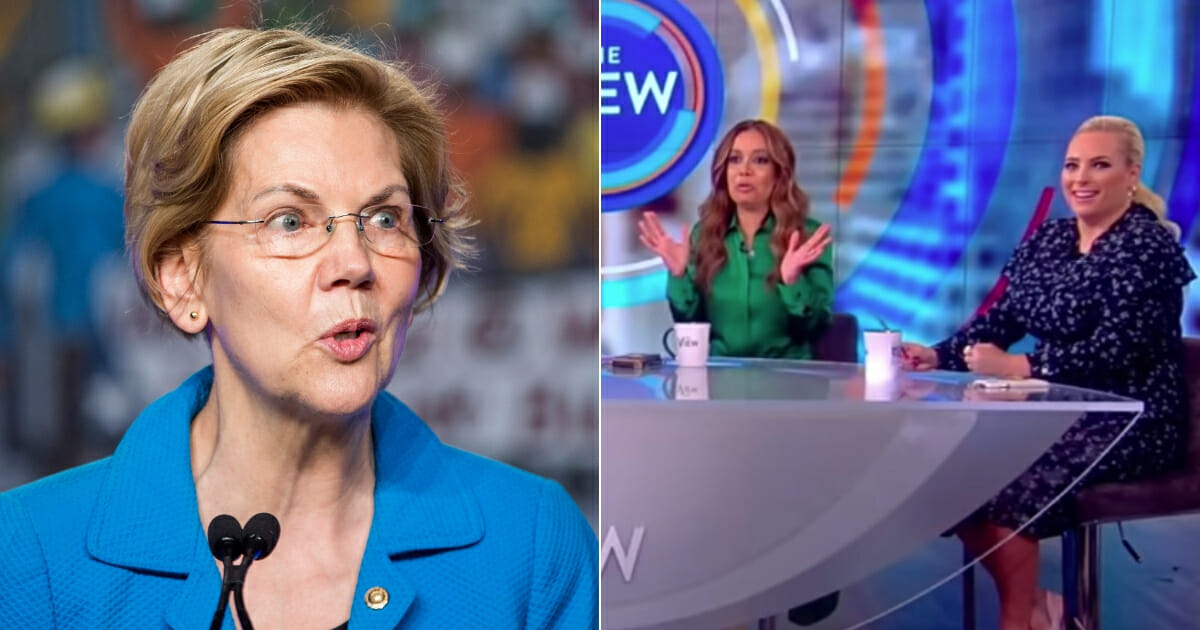 It looks like Elizabeth Warren, left, didn't get much love from the hosts of "The View,' right. (Zach Gibson / Getty Images; Washington Free Beacon / YouTube screen shot)