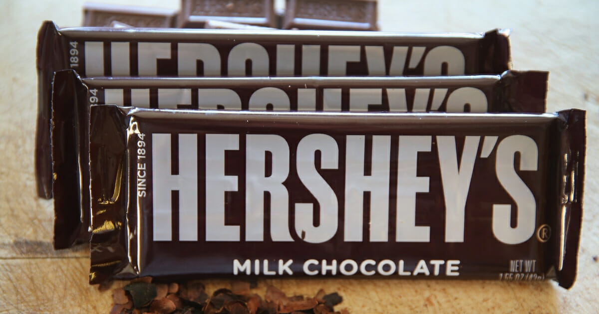 In this photo illustration, Hershey's chocolate bars are shown on July 16, 2014 in Chicago, Illinois.