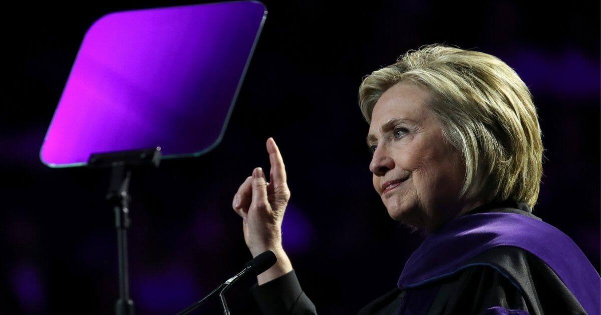 Former U.S. Secretary of State Hillary Clinton delivers the commencement address for Hunter College's ceremony at Madison Square Garden on May 29, 2019, in New York City.