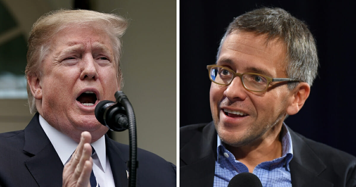 President Donald Trump, left, fired back after Ian Bremmer, right, a purported journalist and professor blatantly manufactured a fake quote from Trump that spread on Twitter. (Chip Somodevilla / Getty Images; Riccardo Savi / Getty Images for Concordia Summit)