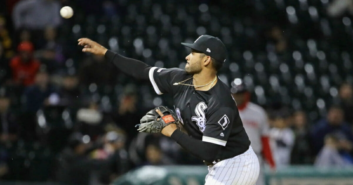 Chicago White Sox shortstop Jose Rondon pitches against the Boston Red Sox on Friday, May 3, 2019, in Chicago.