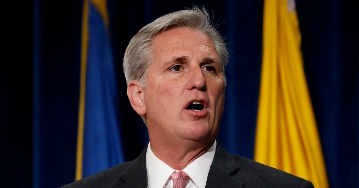 Then-House Majority Leader Kevin McCarthy speaks at a news conference announcing a new division on Conscience and Religious Freedom at the Department of Health and Human Services Jan. 18, 2018, in Washington, D.C.