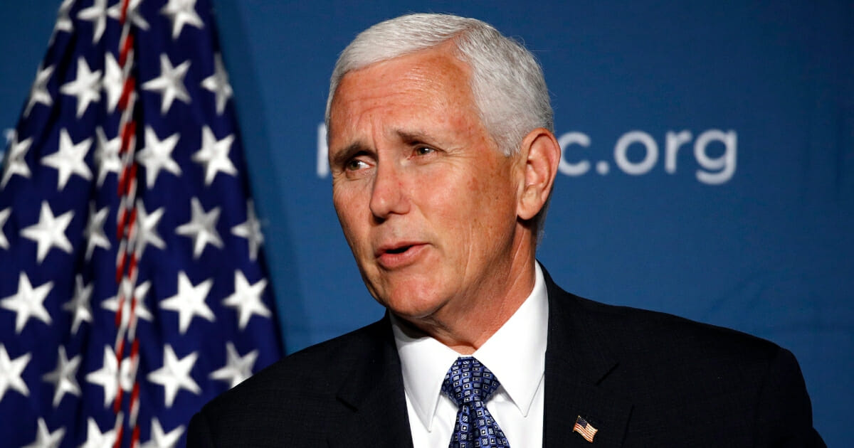 Vice President Mike Pence speaks at the Federalist Society's annual Executive Branch Review Conference on Wednesday, May 8, 2019, in Washington, D.C.