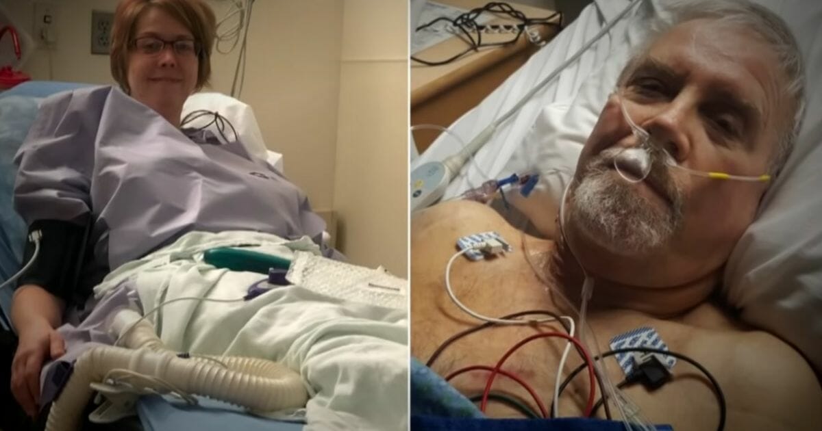 Bundy in a hospital bed, left, and Cox in a hospital bed, right.