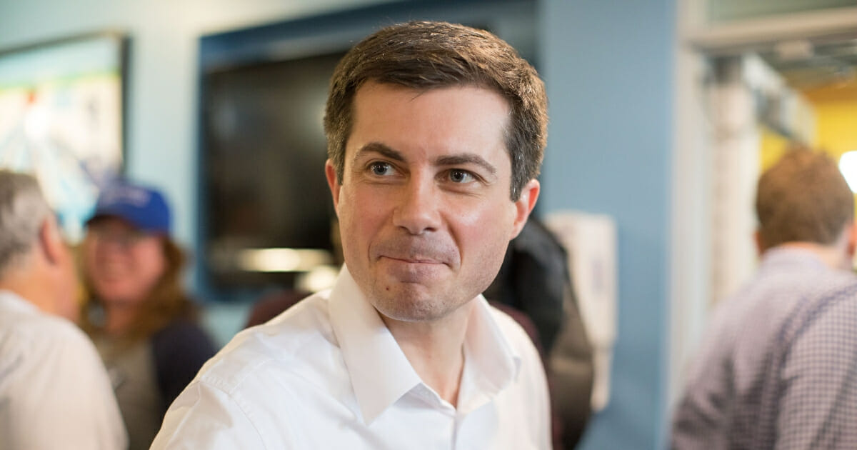 Democratic Presidential candidate, South Bend Mayor Pete Buttigieg attends a campaign stop at Stonyfield Farms on April 19, 2019, in Londonderry, New Hampshire.