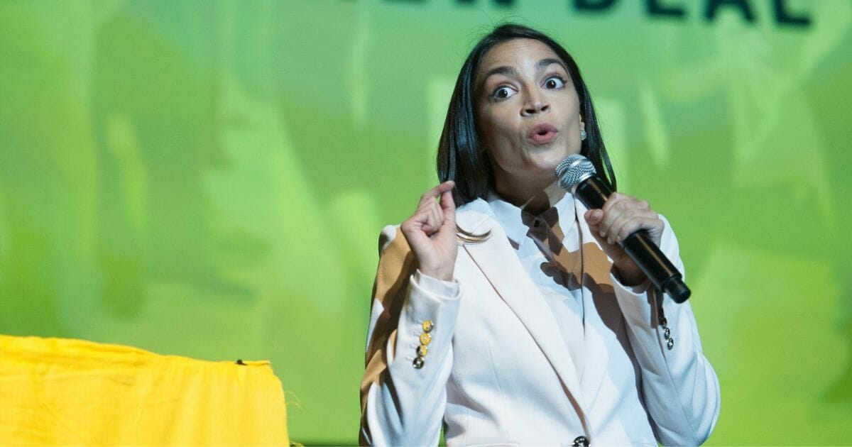 Rep. Alexandra Ocasio-Cortez, D-N.Y., addresses The Road to the Green New Deal Tour final event at Howard University