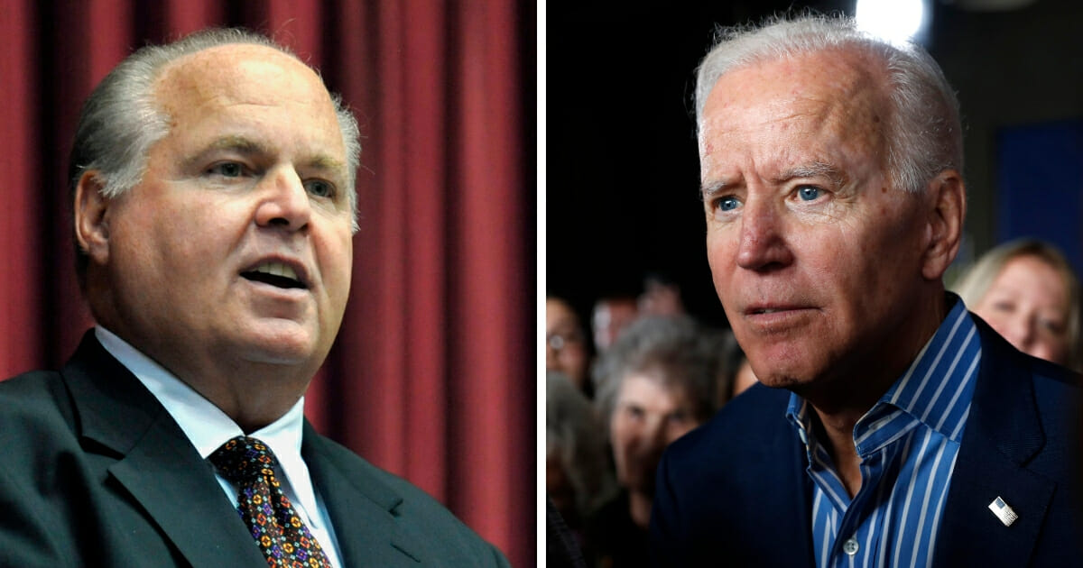 Conservative radio host Rush Limbaugh, left, and former Vice President Joe Biden, right.