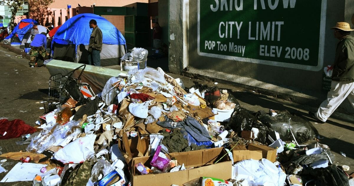a pile of trash in Skid Row, Los Angeles