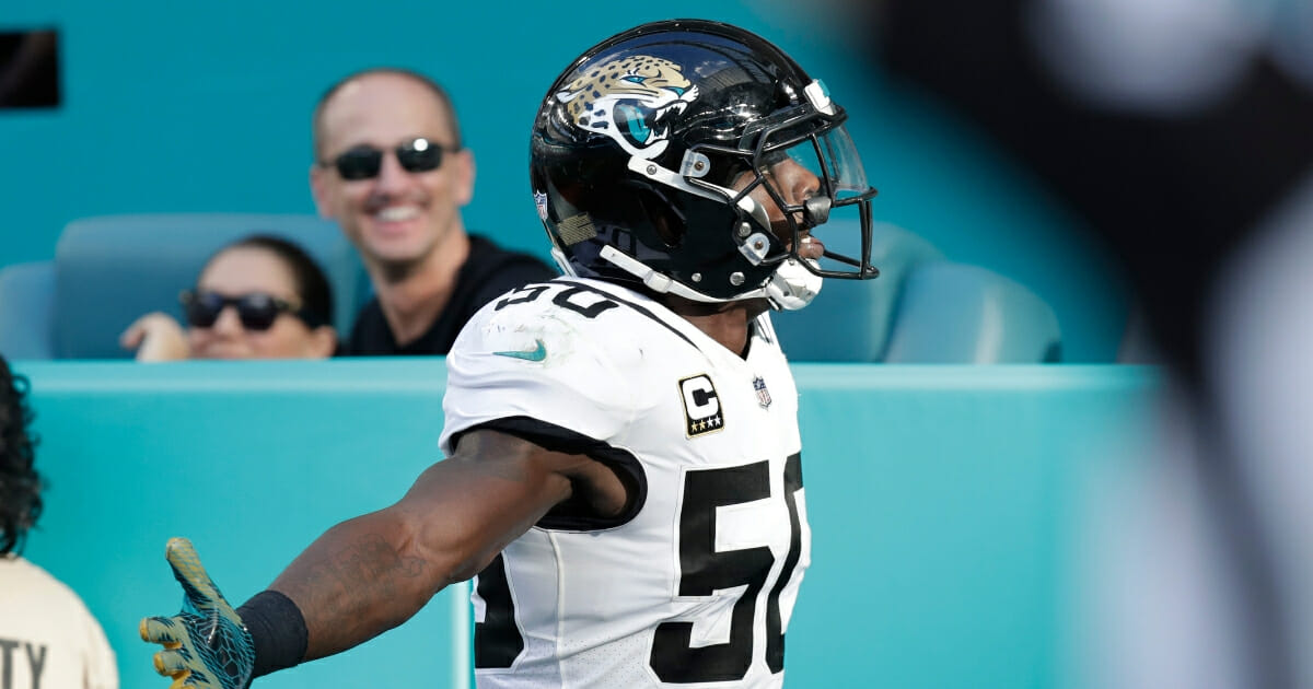 Jacksonville Jaguars outside linebacker Telvin Smith celebrates a touchdown Dec. 23, 2018, in Miami Gardens.