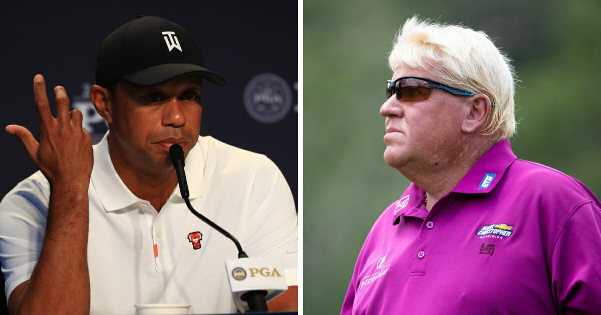 Tiger Woods, left, and John Daly, right.