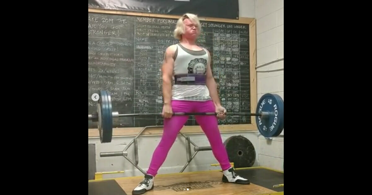 Transgender athlete Mary Gregory lifts weights