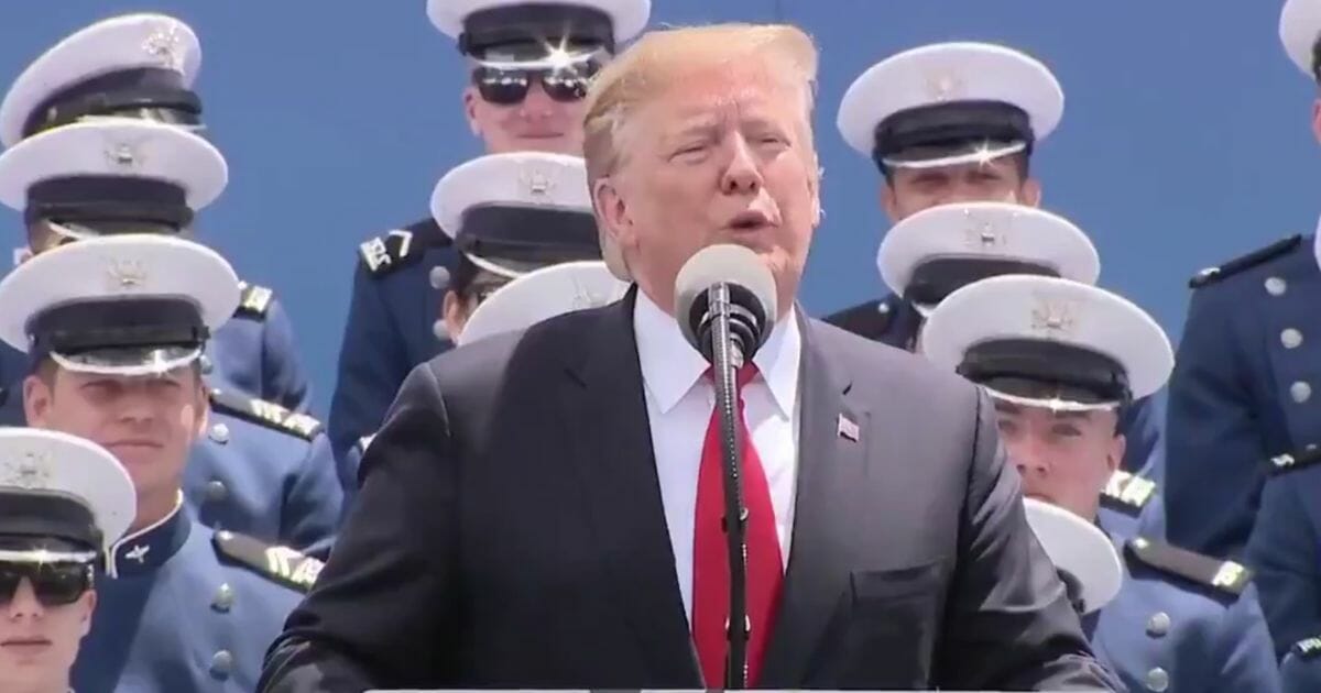 President Donald Trump addresses the 2019 graduates at the U.S. Air Force Academy in Colorado.