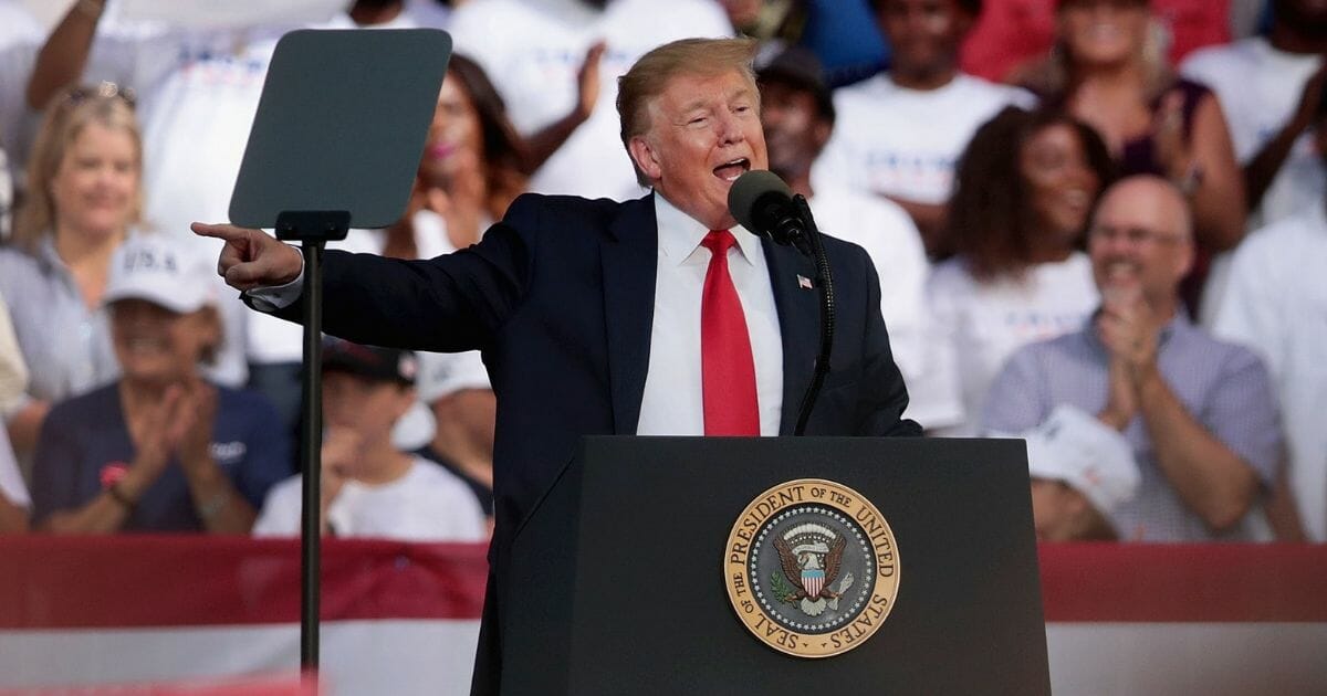 President Donald Trump speaks during a rally at the Aaron Bessant Amphitheater on May 8, 2019, in Panama City Beach, Fla.
