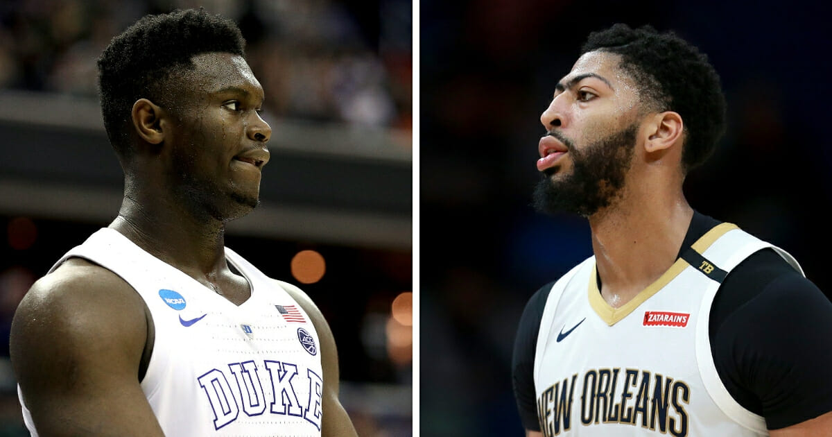 Zion Williamson, left, and Anthony Davis, right.