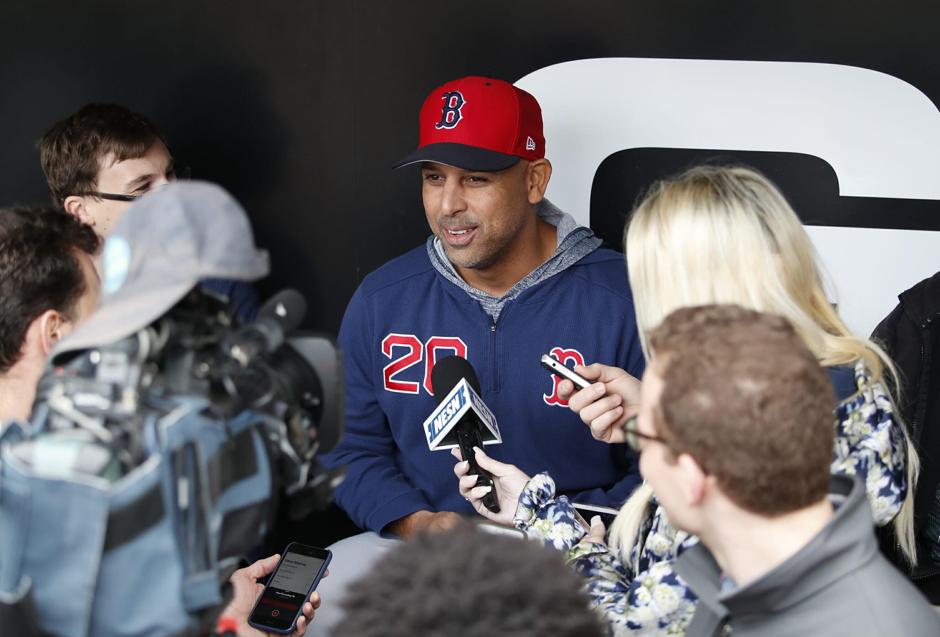 Boston Red Sox manager Alex Cora talks with the media before a game against the Chicago White Sox on May 3, 2019.