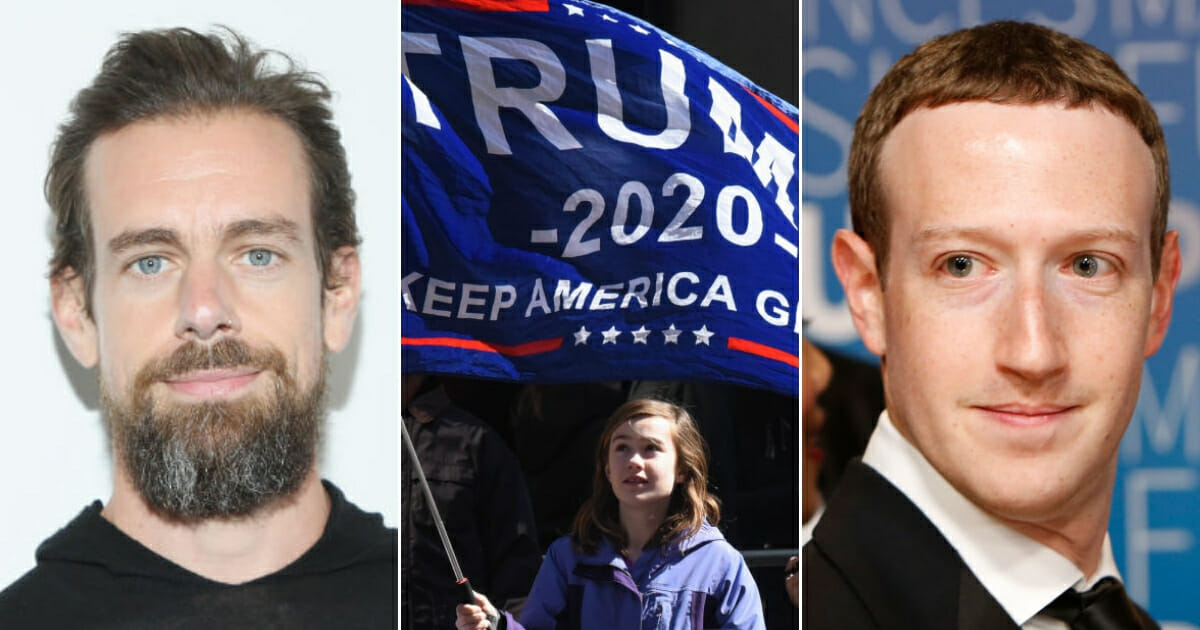 Twitter CEO Jack Dorsey; A young girl holds a Trump flag during a rally in support of U.S. President Donald Trump; Facebook CEO Mark Zuckerberg