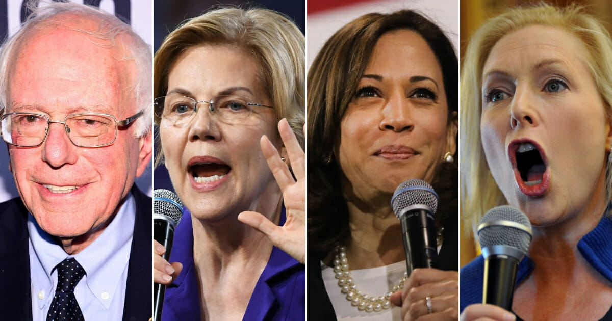Vermont Sen Bernie Sanders; Massachusetts Sen. Elizabeth Warren; California Sen. Kamala Harris; New York Sen. Kirsten Gillibrand