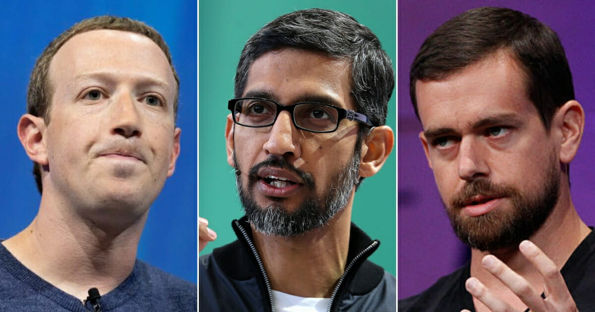 Facebook CEO Mark Zuckerberg; Google CEO Sundar Pichai; Twitter CEO Jack Dorsey