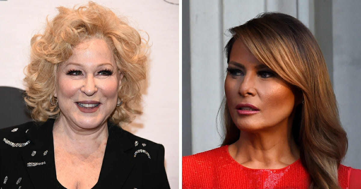 Entertainer Bette Midler, left, continued her ongoing feud with President Donald Trump on June 18, 2019, writing a crude poem about the president's wife, first lady Melania Trump, right.