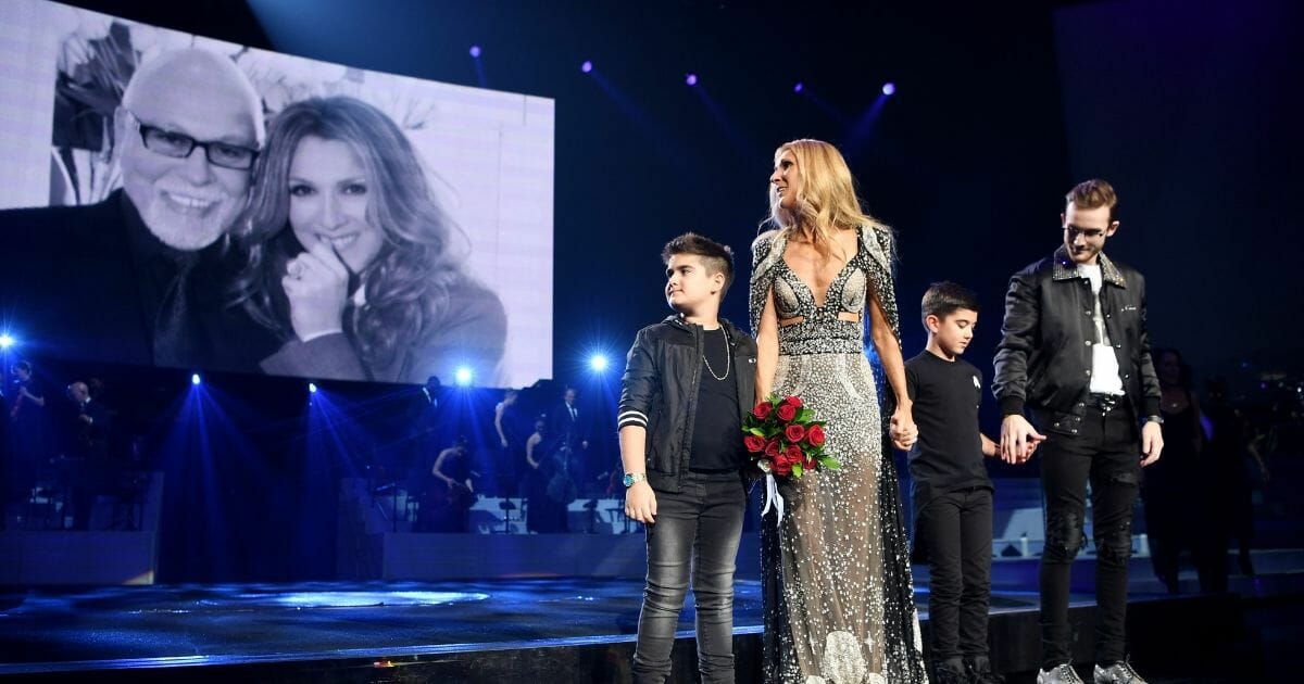 Celine on stage with her family.