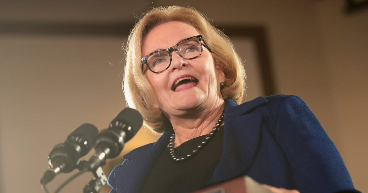 Sen. Claire McCaskill speaks to supporters at a "get out the vote" rally she held with former Vice President Joe Biden on Oct. 31, 2018, in Bridgeton, Missouri.
