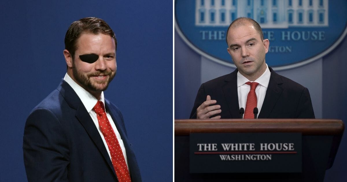Rep. Dan Crenshaw, left, and Obama aide Ben Rhodes, right.