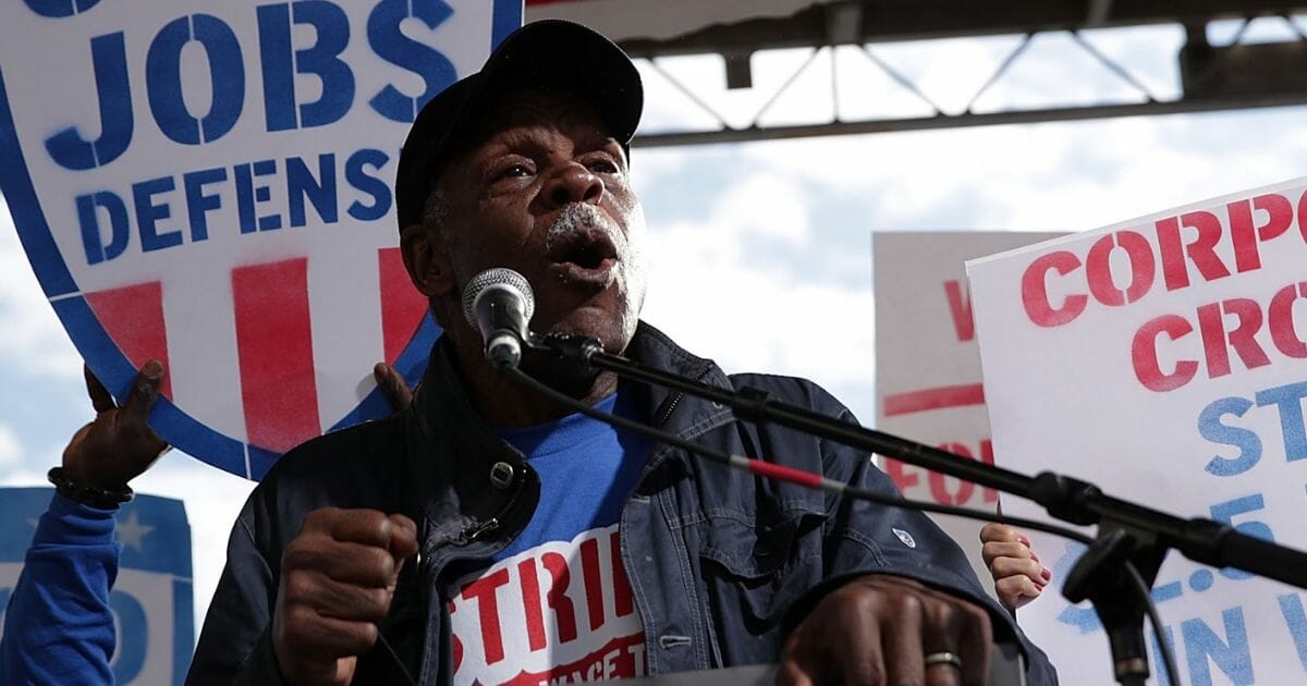 Actor Danny Glover speaks during a rally on jobs Dec. 7, 2016, at Freedom Plaza in Washington, D.C.