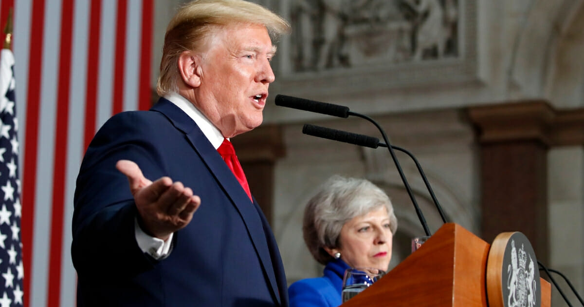 President Donald Trump speaks during a news conference with British Prime Minister Theresa May at the Foreign Office, on June 4, 2019, in central London.