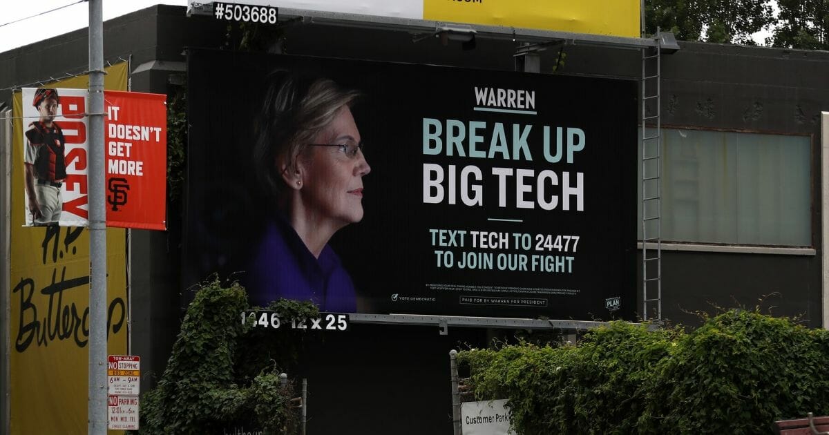 A billboard with an image of Democratic presidential hopeful U.S. Sen. Elizabeth Warren on May 30, 2019, in San Francisco, California.