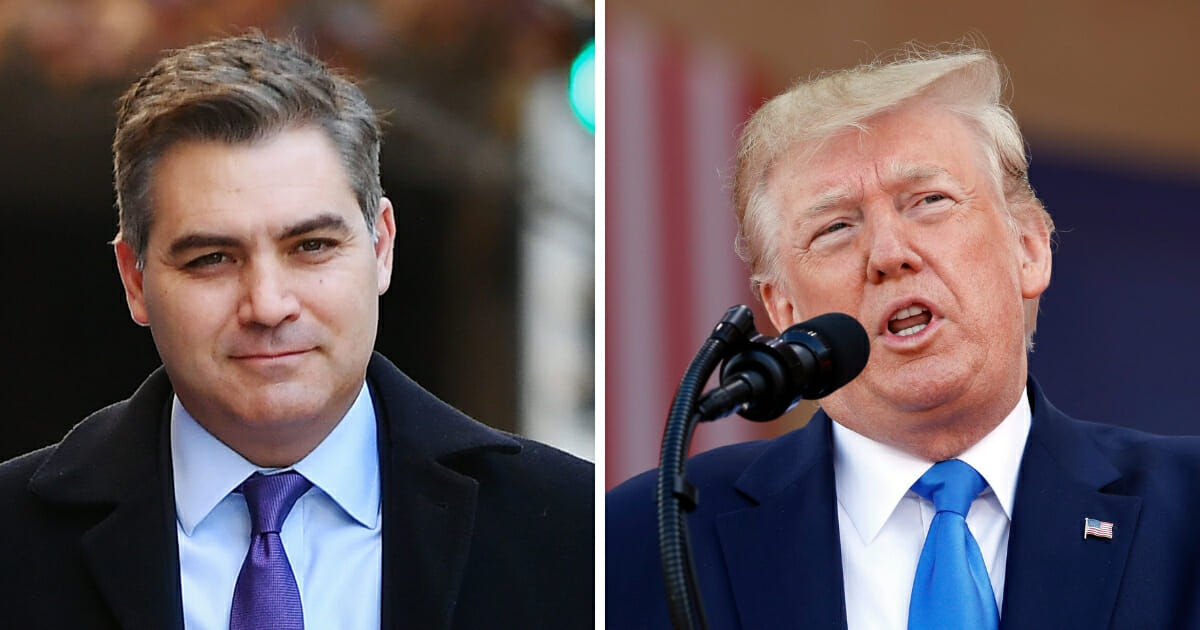 Jim Acosta, left, who's normally fierce media critic of President Donald Trump, right, said the president 'did the right thing' with his D-Day anniversary address on Thursday