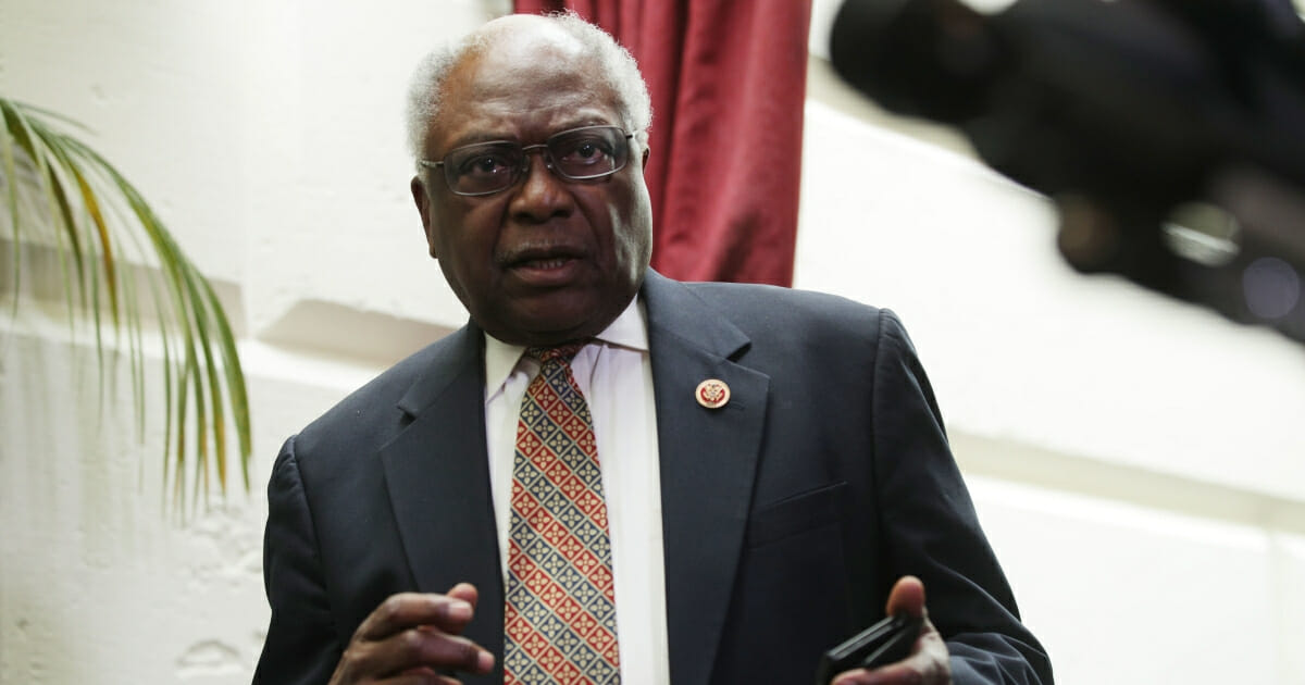 House Majority Whip James Clyburn of South Carolina leaves after a meeting with fellow House Democrats at the Capitol on May 22, 2019 in Washington, D.C.