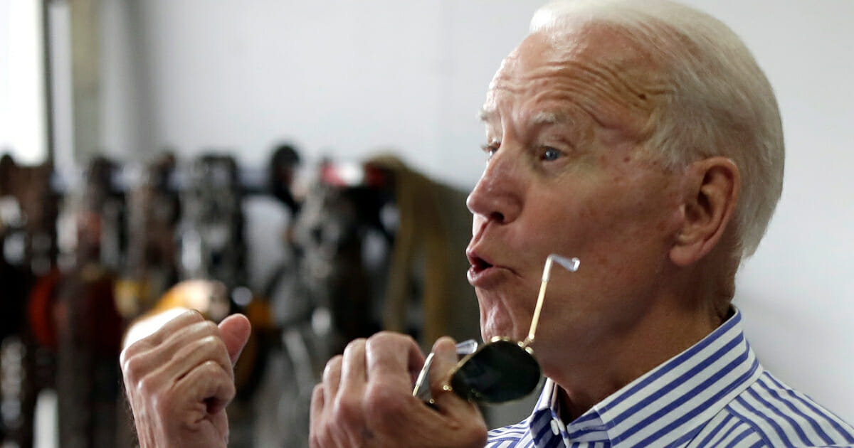 Former vice president and Democrat presidential candidate Joe Biden speaks during a tour at the Plymouth Area Renewable Energy Initiative on June 4, 2019, in Plymouth, New Hampshire.