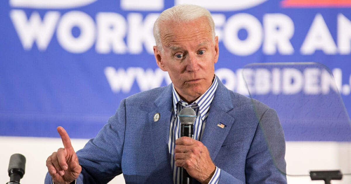 Former Vice President and Democratic presidential candidate Joe Biden holds a campaign event at the IBEW Local 490 in Concord, New Hampshire.