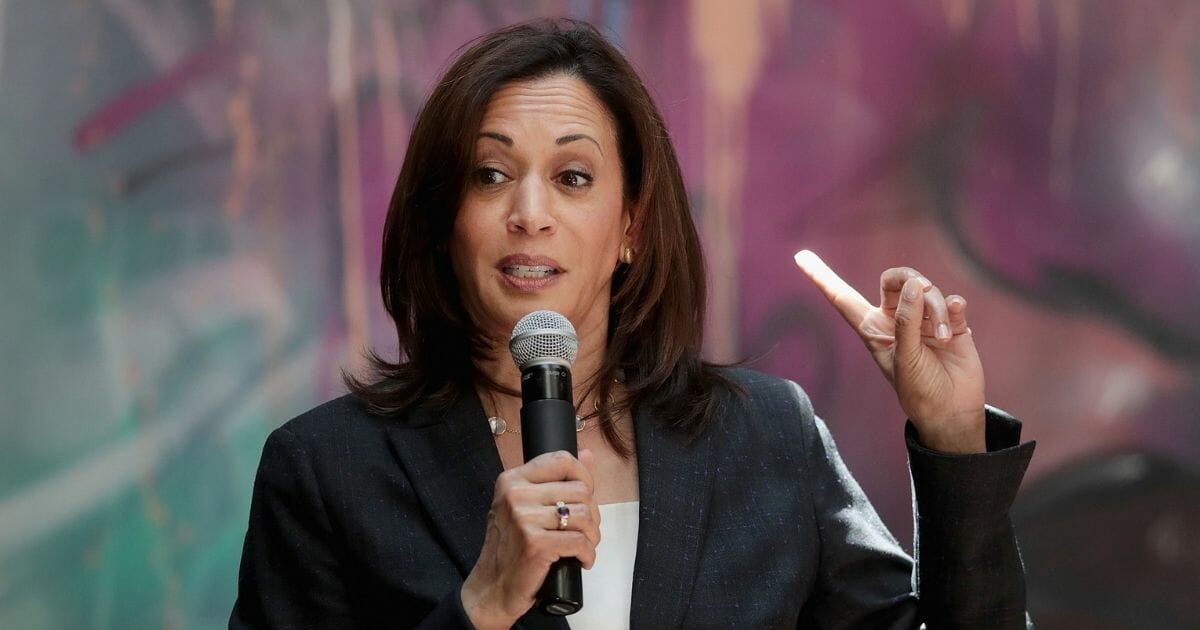 Democratic presidential candidate and California Sen. Kamala Harris speaks during a campaign stop at the Convivium Urban Farmstead on June 10, 2019, in Dubuque, Iowa.