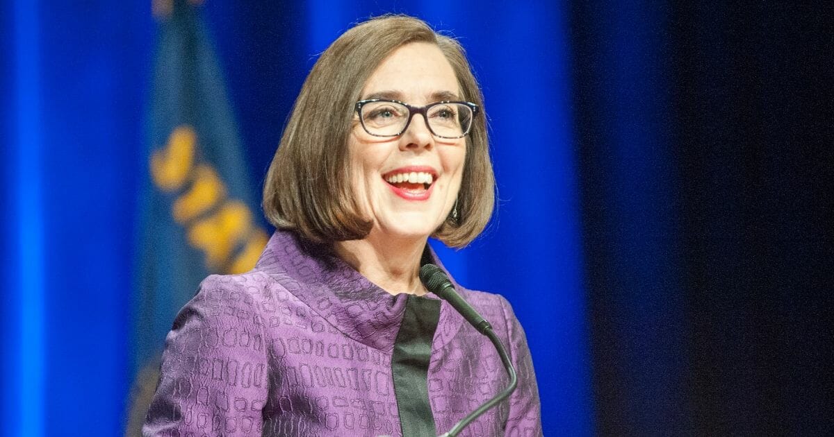 Kate Brown gives her victory speech at the Convention Center for the Democratic Party election night head quarters in. Portland, Oregon, Nov. 8, 2016