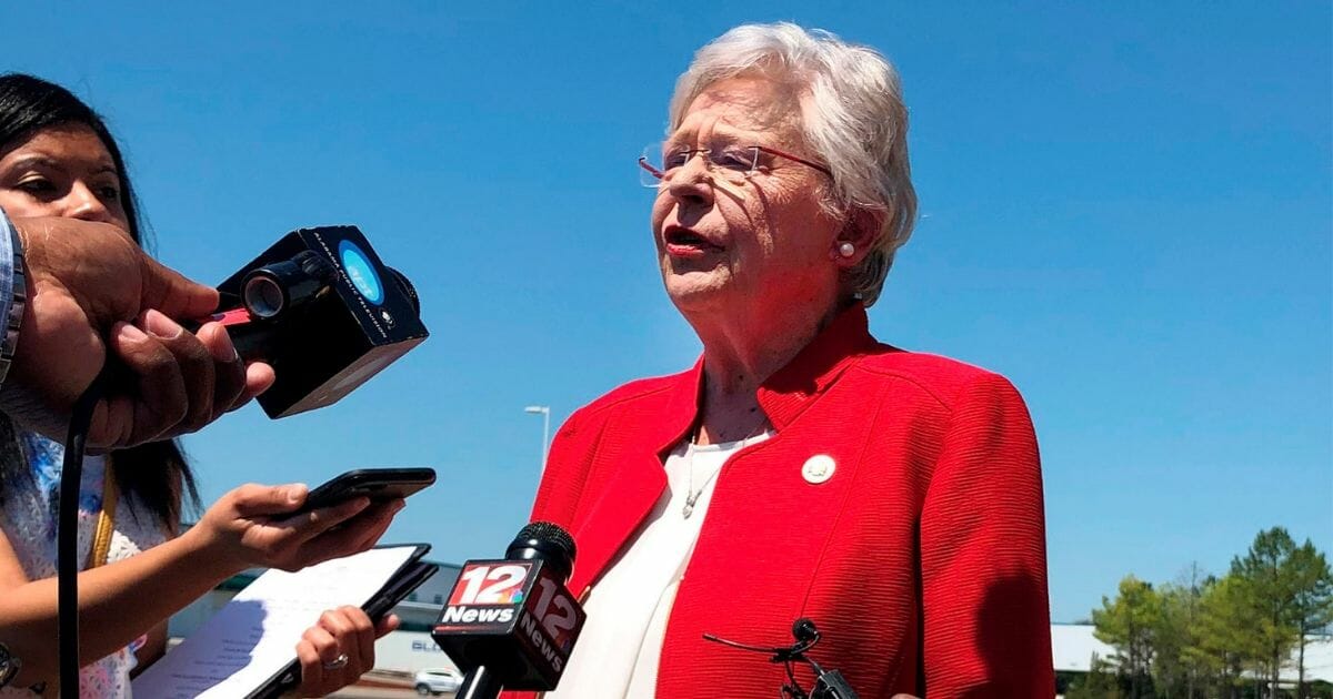 Alabama Gov. Kay Ivey speaks with reporters in Montgomery, Ala., on May 15, 2019.