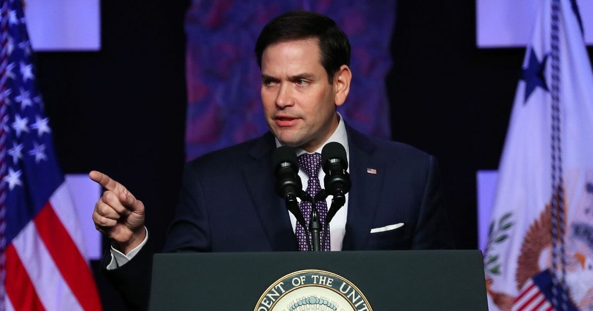 Sen. Marco Rubio speaks before Vice President Mike Pence takes to the podium at Iglesia Doral Jesus Worship Center after meeting with Venezuelan exiles and community leaders on February 1, 2019, in Doral, Florida.