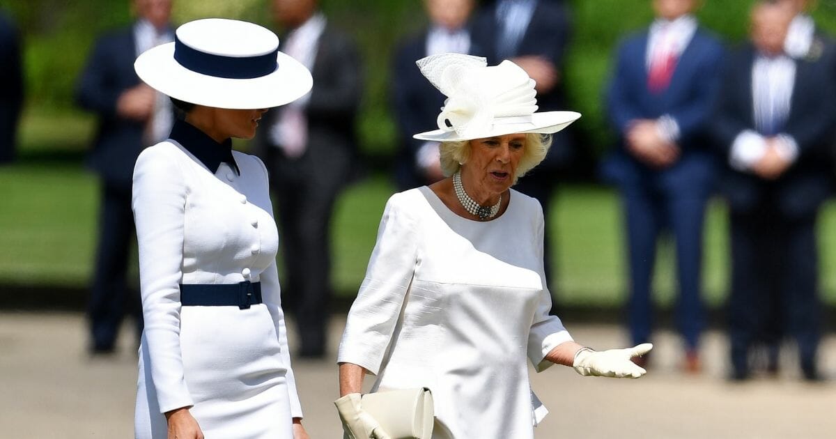 Melania Trump walking with Camilla, Duchess of Cornwall on June 3 in London.